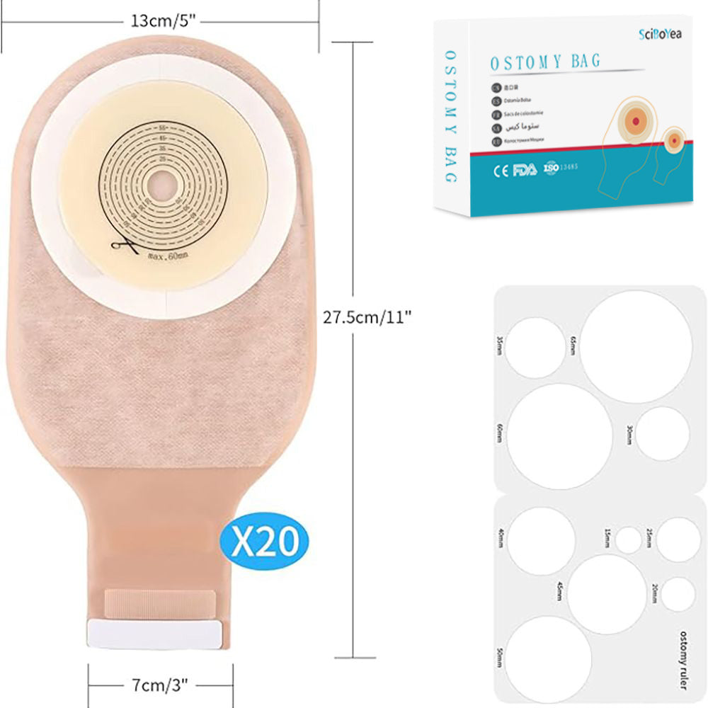 scibayear 100 PCS Colostomy Bags, One Piece Ostomy Drainable Pouches for Ileostomy