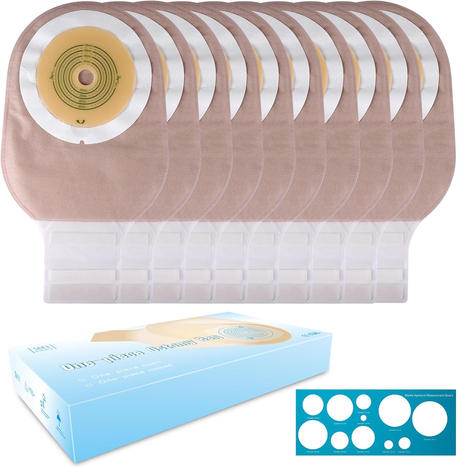 scibayear Colostomy Bags One Piece Ostomy Drainable Pouch with Closure For Ileostomy,  Stoma Care Supplies