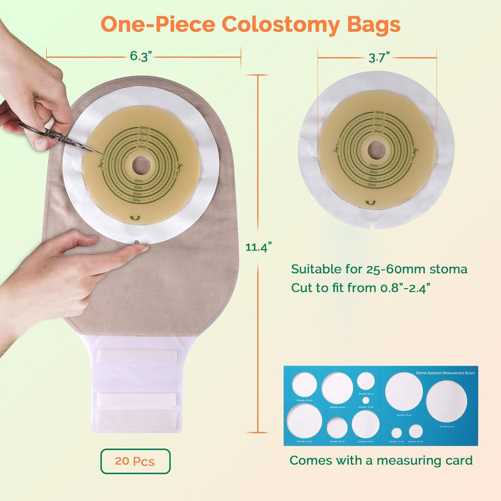 scibayear Colostomy Bags One Piece Ostomy Drainable Pouch with Closure For Ileostomy,  Stoma Care Supplies