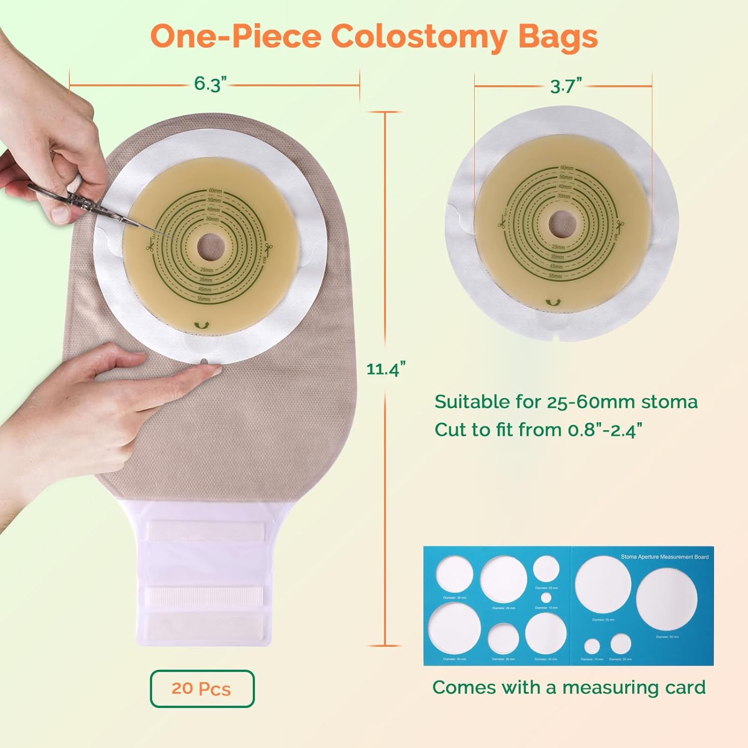 scibayear Colostomy Bags One Piece Ostomy Drainable Pouch with Closure For Ileostomy,  Stoma Care Supplies