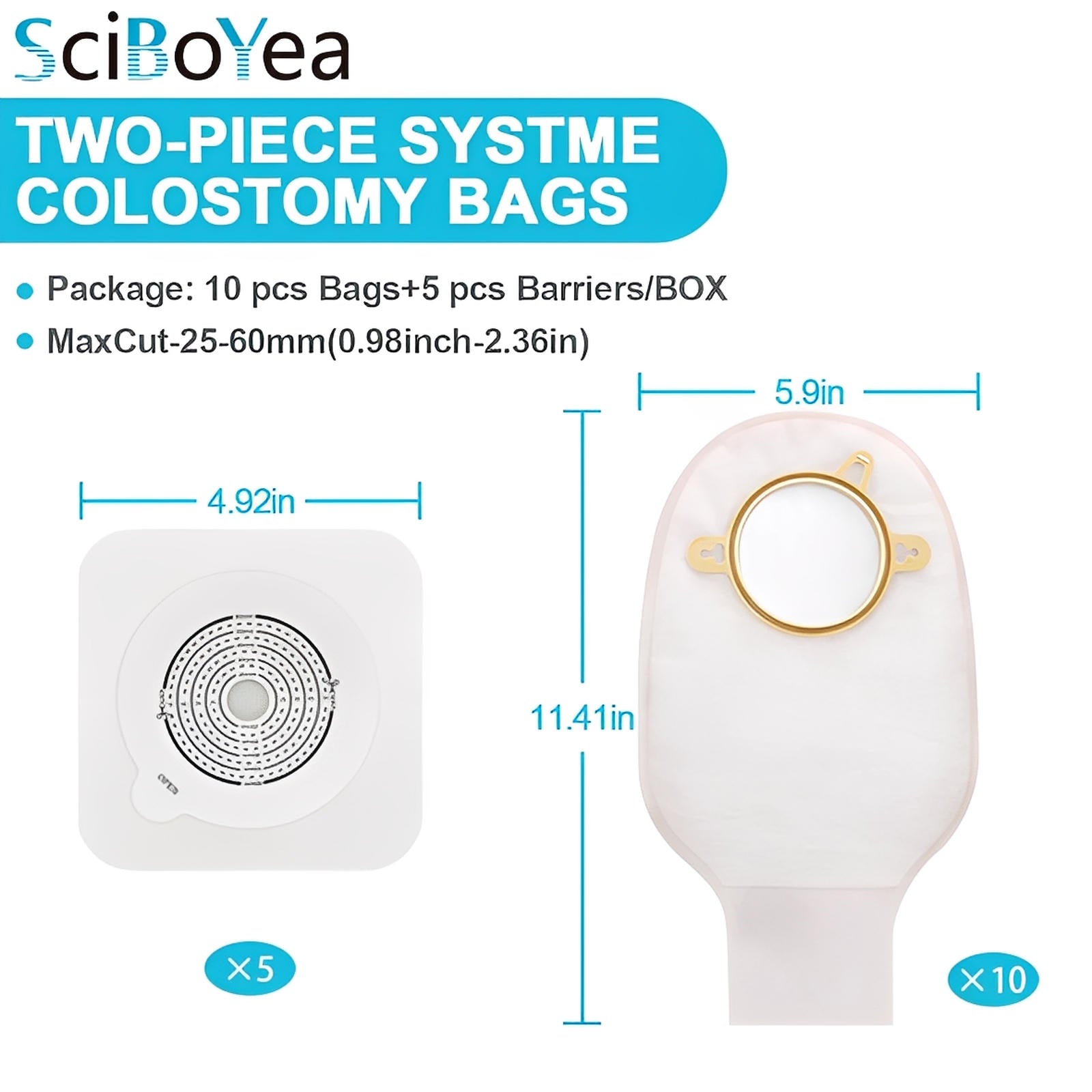 SCIBAYEAR 20pcs 2 Piece Colostomy Bags Drainable Pouches with Closure for Ileostomy Ostomy Supplies